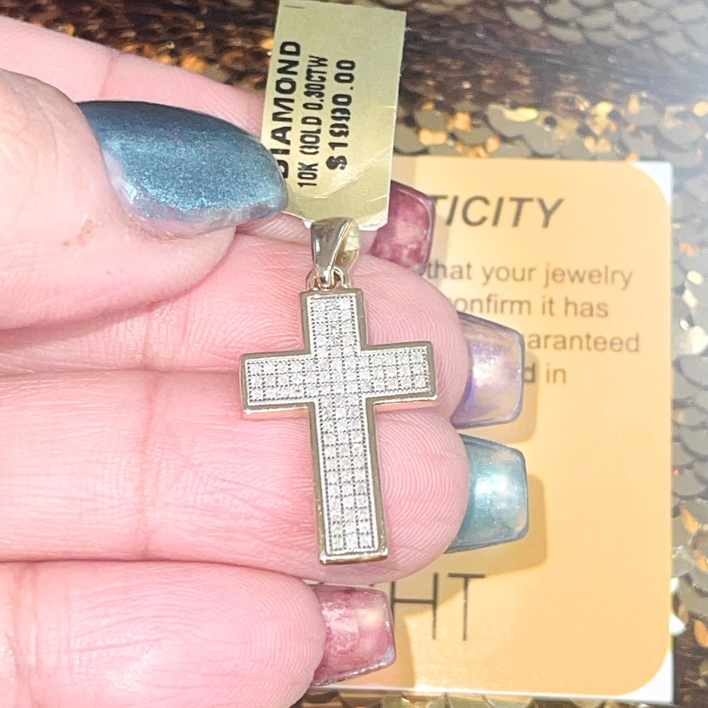 10k solid gold natural real diamond cross pendant FREE APPRAISAL, Christmas Gift